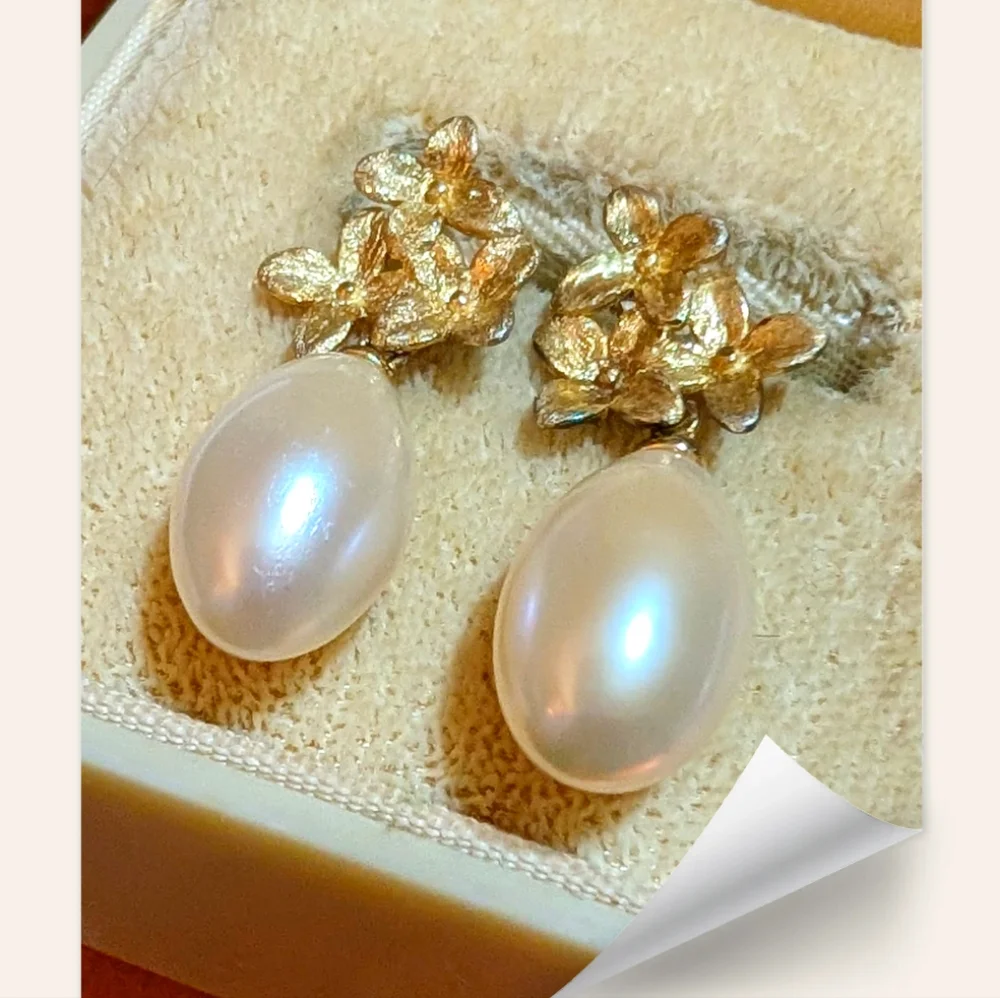 Vtg Designer Lucas Lameth Vermeil Pearl Drop Earrings - Picture 4 of 4